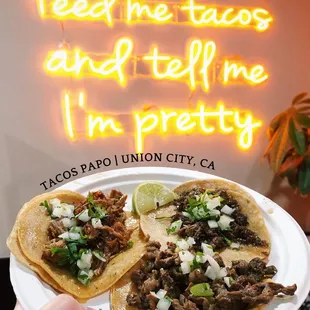 Clockwise starting from left: carnitas (so juicy!!), cabeza, and asada.   IG: eatwithwenders