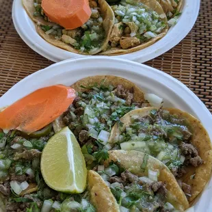 Steak and chicken soft tacos