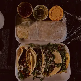 Shrimp Burrito, 2 asada, 2 pollo