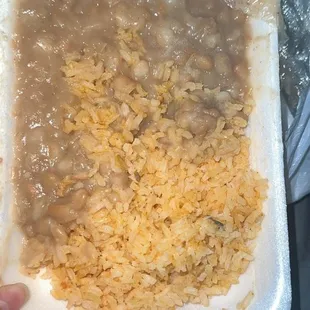 Rice and beans . Tasteless
