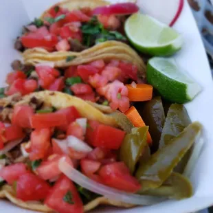 2 Asada and 1 carnitas Taco