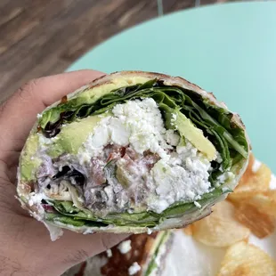 a hand holding a burrito