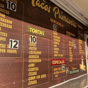 Menu from the side of the truck