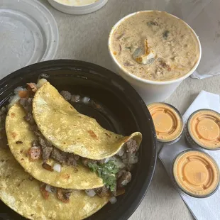 Full meal 3 steak tacos and dip