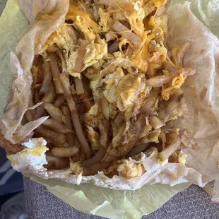 Fries and egg burrito