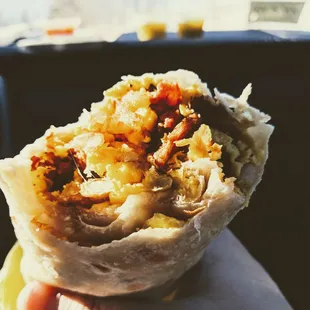 Delicious and huge breakfast burrito