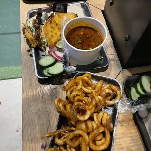 Birria tacos, fries and Fried Plantains
