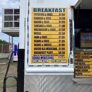 Menu as of April 2021