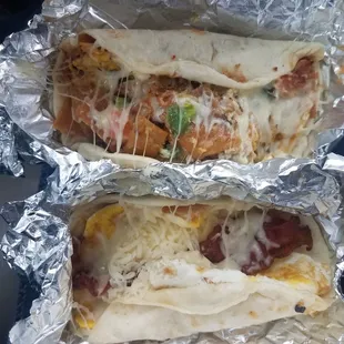 Migas taco and bacon egg and cheese.