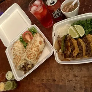 Mini tacos and asada burrito
