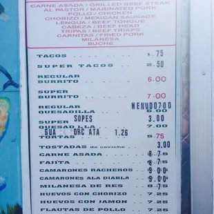 menu