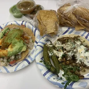 Ceviche tostada $4, carne asada super taco $4, free chips and salsa!