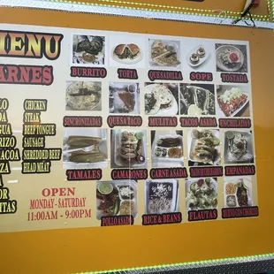 a menu on a food truck