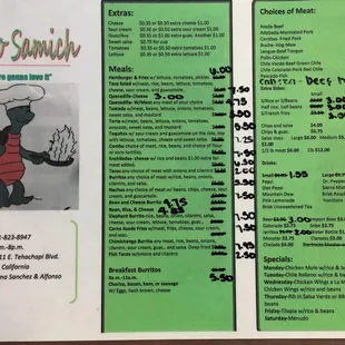 sushi and sashimi, menu