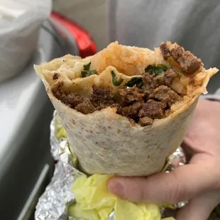 a hand holding a burrito