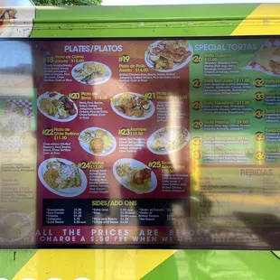 a menu on a food truck