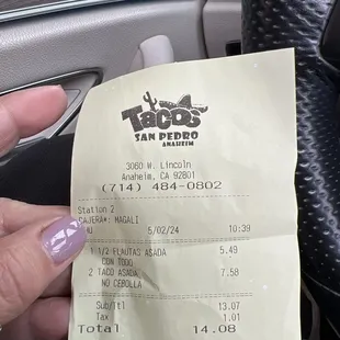 My order today