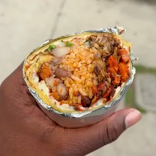 Carne Asada and Al Pastor burrito