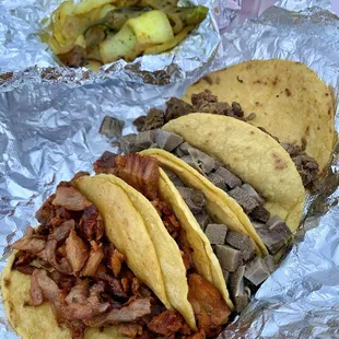 Pastor and lengua tacos