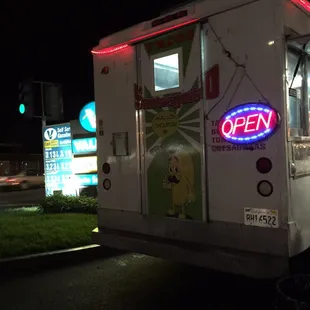 a taco truck at night