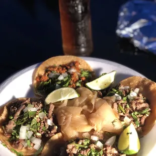 Tacos (Carne Asada and Chorizo).