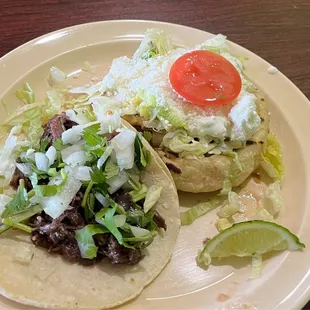 Barbacoa - Shredded Beef taco  &amp; Pollo - Chicken sopes
