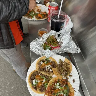 Al Pastor tacos Asada tacos Jamaica agua Fresca