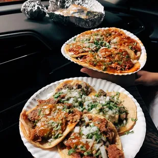 2 carnitas, 2 carne asada, and 6 al pastor tacos