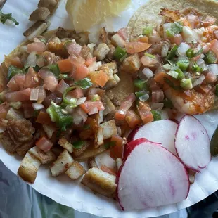 1 fish and 1 shrimp taco.