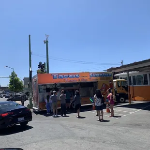 Line at the taco truck, parking lot