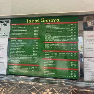 a menu on a food truck