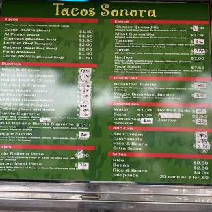 The menu
