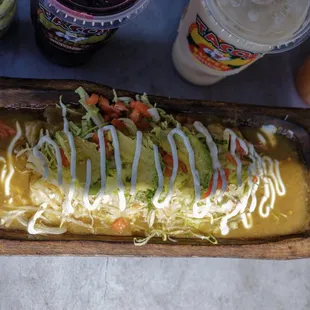 a taco filled with toppings