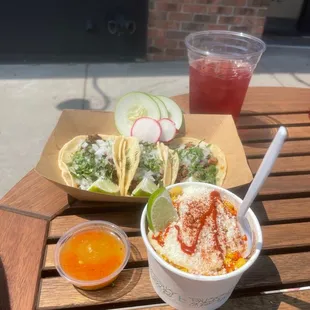 Chorizo Taco Esquite  Hibiscus flavored refreshment