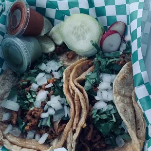 Pastor tacos.  Very good with lots of toppings.  8/10