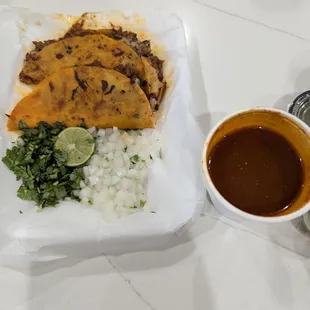 Quesabarria tacos w/ consume