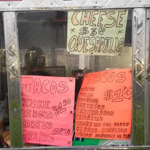 They have hotdogs wrapped in bacon and a couple other items but here is the taco menu.