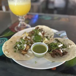 grilled chicken, steak, and pastor taco
