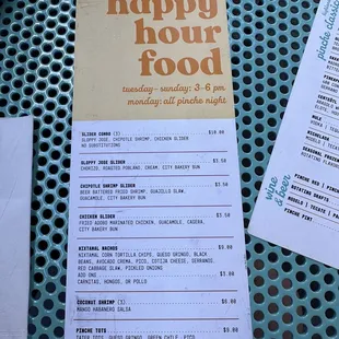 Happy hour menu