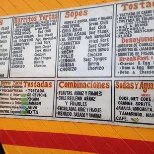Wall side menu at Tacos Tijuana