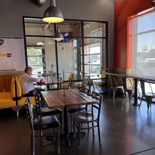 tables and chairs in a restaurant