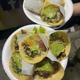 Asada, Birria, and Pollo (Top) &amp; Adobada (Bottom) Tacos