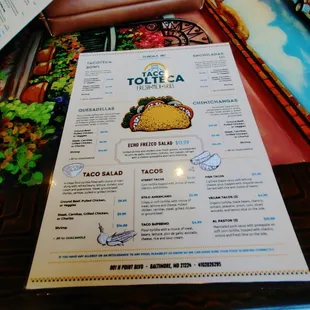 a menu on a table
