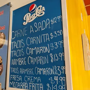 a menu on a wall