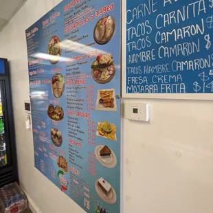 a menu on the wall