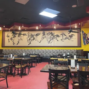 tables and chairs in a restaurant