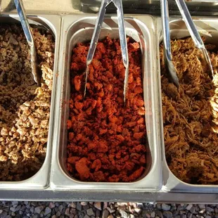 Left to right 

Carne asada / Al pastor / Carnitas