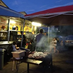 Grilling carne asada outside
