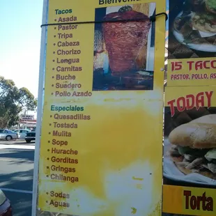 The taco menu... there's also other stuff like tortas and quesadillas