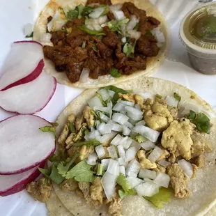 Chicken and steak. Bomb!  Salsa was